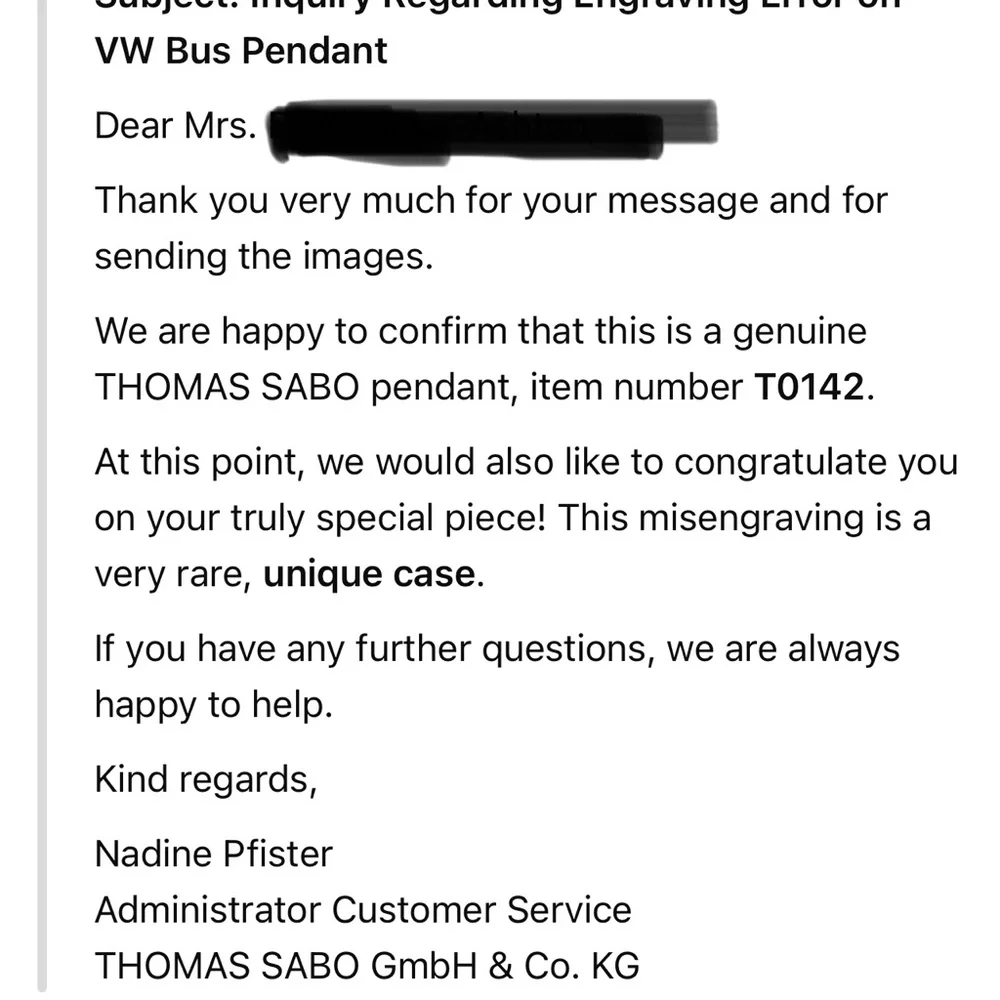 Thomas Sabo VW Bus ”Bulli” Pendant Rare Misengraving Confirmed by Thomas Sabo - Picture 11 of 11